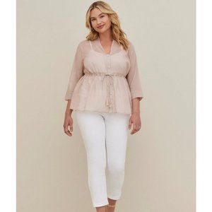 Torrid Collared Peplum Blouse - Crinkle Cotton Mushroom Size 1 (1X - 14/16)